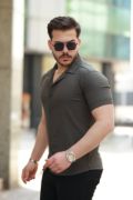 Erkek Apaj Yaka Kısa Kollu Gömlek resmi